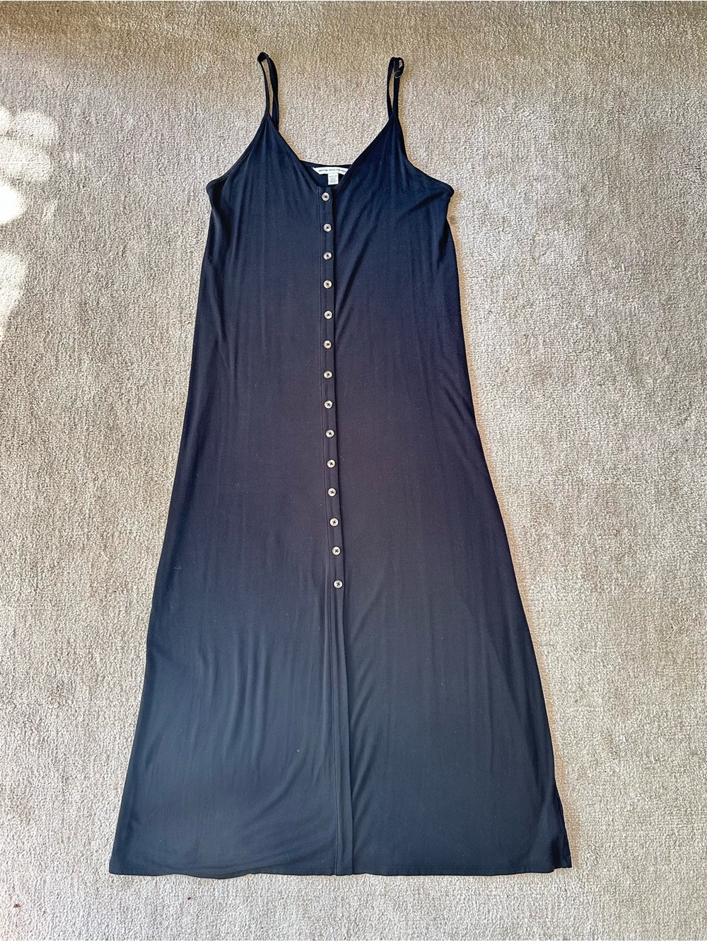 American Eagle Outfitters Black Button-Front Midi Slip Dress